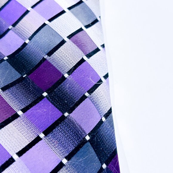 VAN HEUSEN Purple, Black & Silver Plaid Silk Tie * - Picture 3 of 5